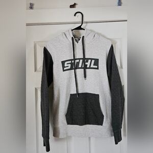 MV Sport Gray Women's STIHL Hoodie With Quilted Sleeves and Pocket. M